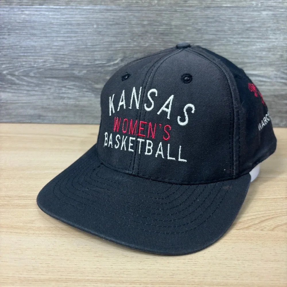 Vintage Kansas Jayhawks Hat Cap Strapback Black Womens Basketball Sweet 16 90s - Picture 1 of 11